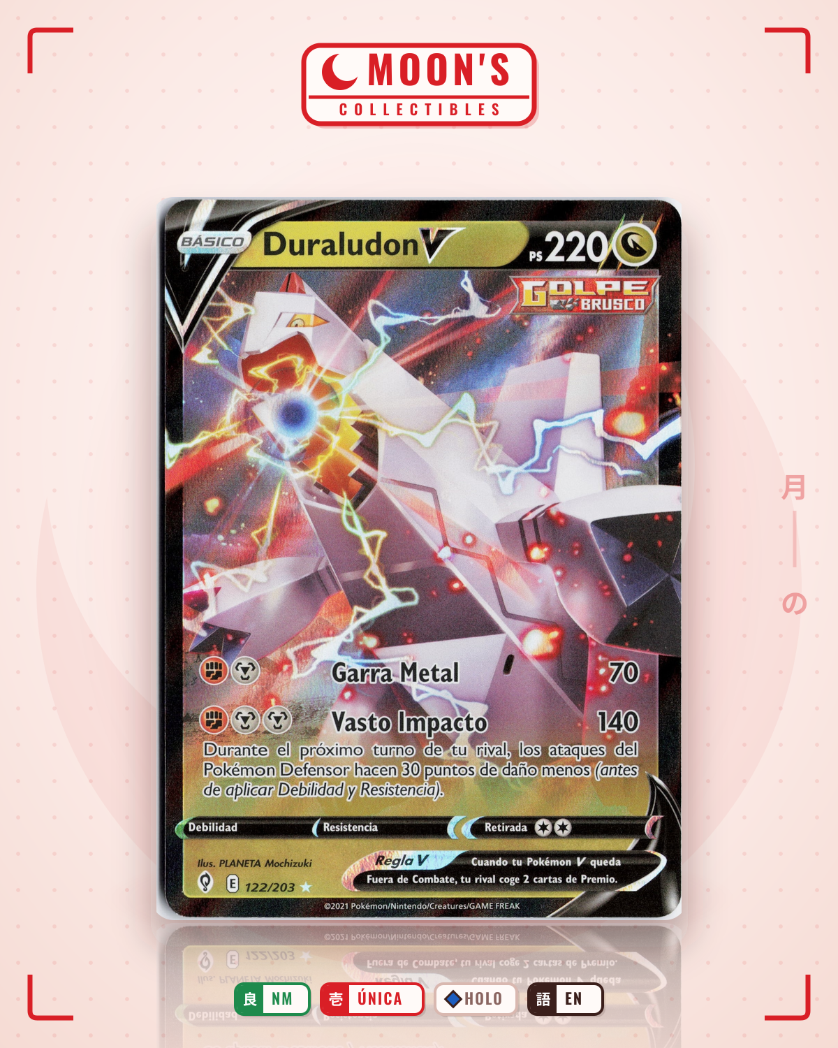 Carta Pokémon Duraludon V · Evolving Skies #122/203 (NM) — pieza única en Moon's Collectibles México