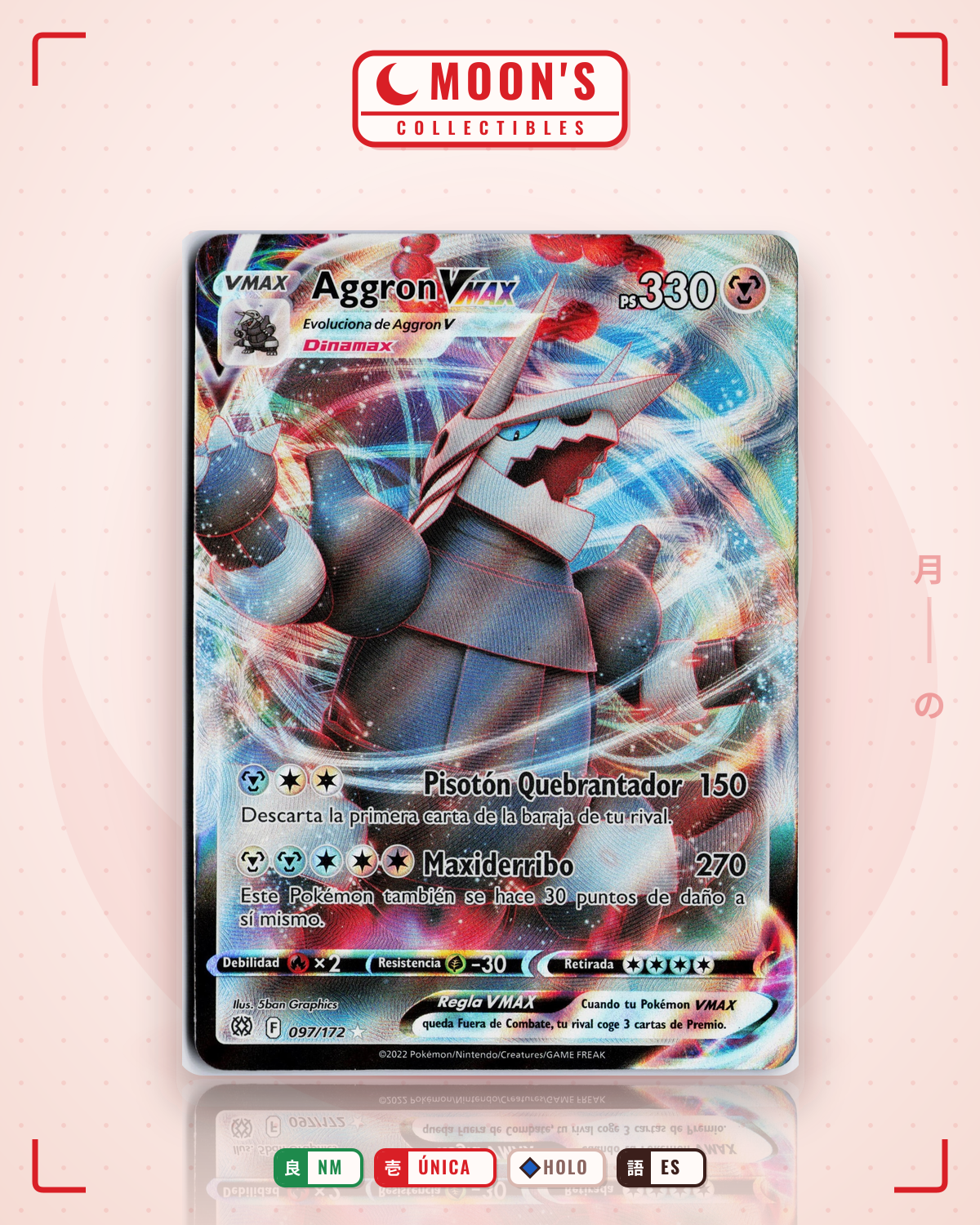 Carta Pokémon Aggron VMAX · Brilliant Stars #097/172 (NM) — pieza única en Moon's Collectibles México