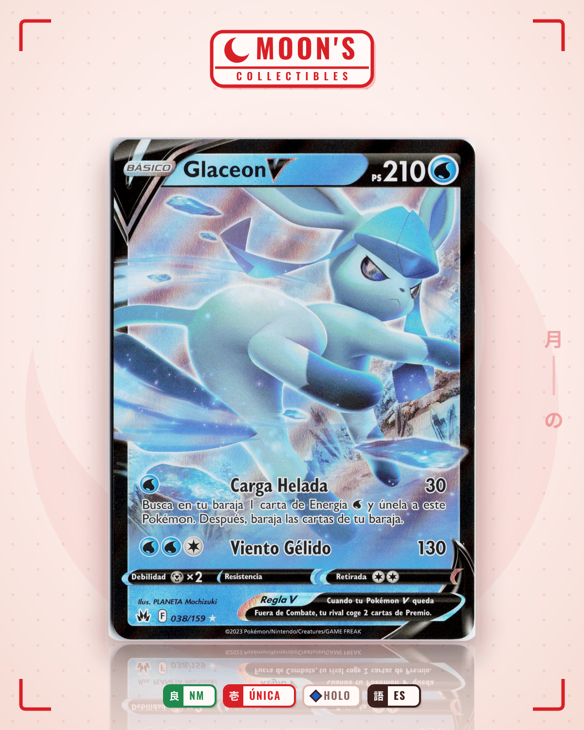 Carta Pokémon Glaceon V · Crown Zenith #038/159 (NM) — pieza única en Moon's Collectibles México