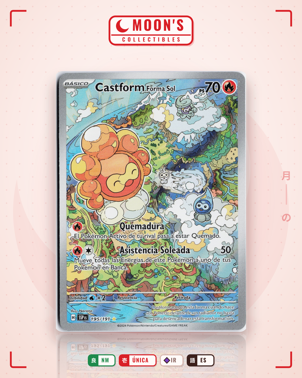 Carta Pokémon Castform Sunny Form · Surging Sparks #195/191 (NM) — pieza única en Moon's Collectibles México
