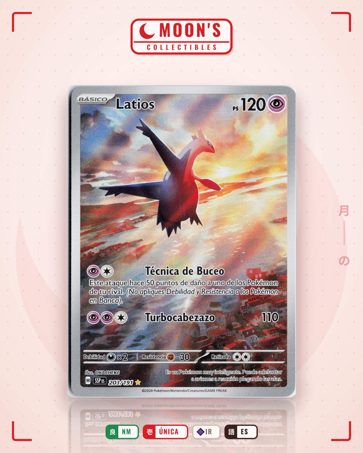 Carta Pokémon Latios · Surging Sparks #203/191 (NM) — pieza única en Moon's Collectibles México