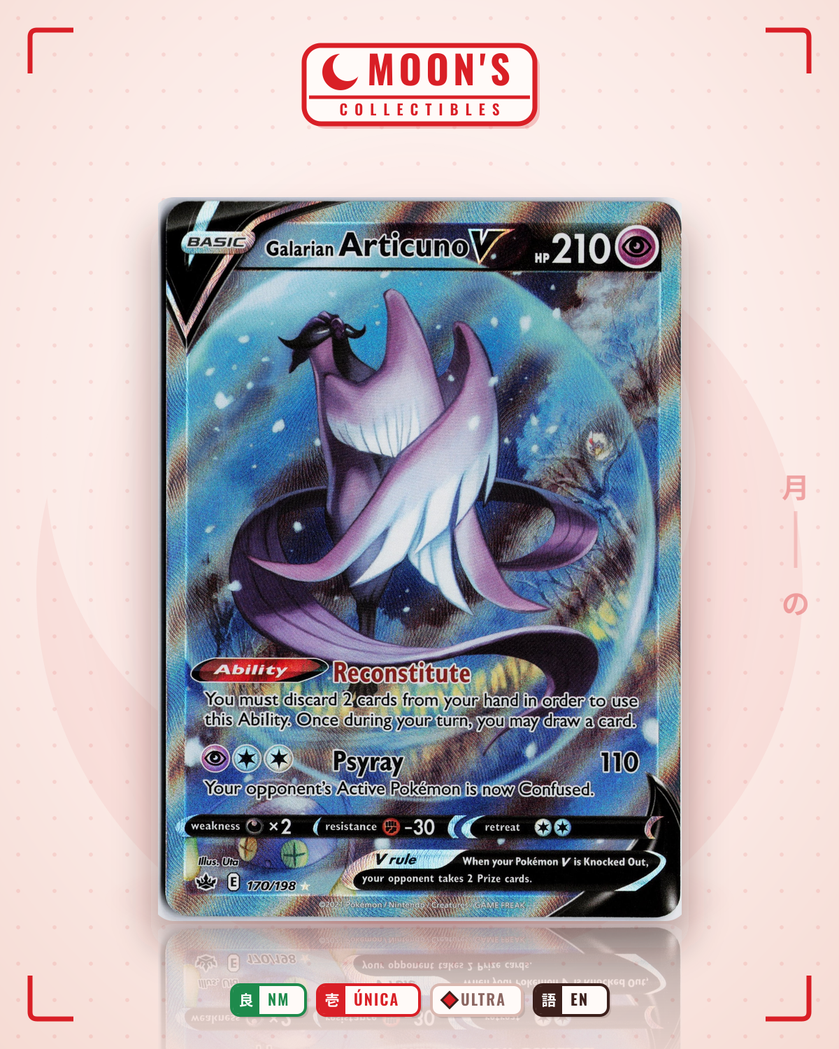 Carta Pokémon Galarian Articuno V · Chilling Reign #170/198 (NM) — pieza única en Moon's Collectibles México