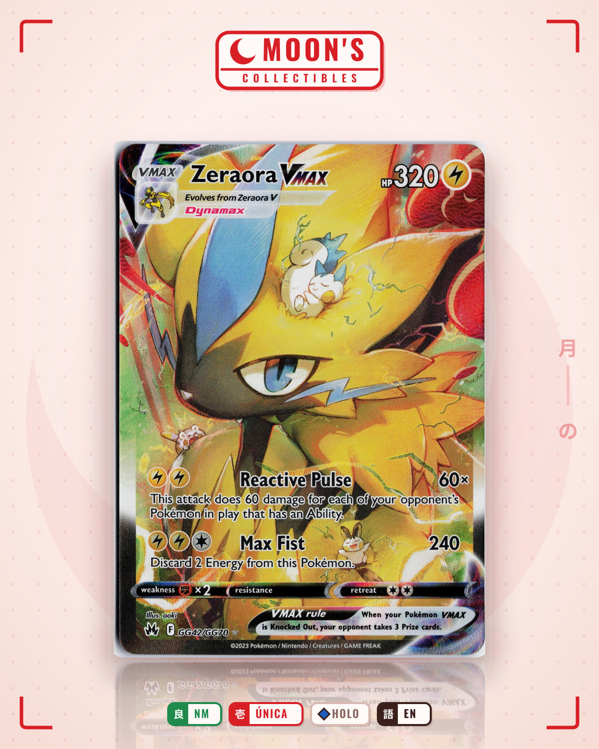 Carta Pokémon Zeraora VMAX · Crown Zenith Galarian Gallery #GG42/GG70 (NM) — pieza única en Moon's Collectibles México