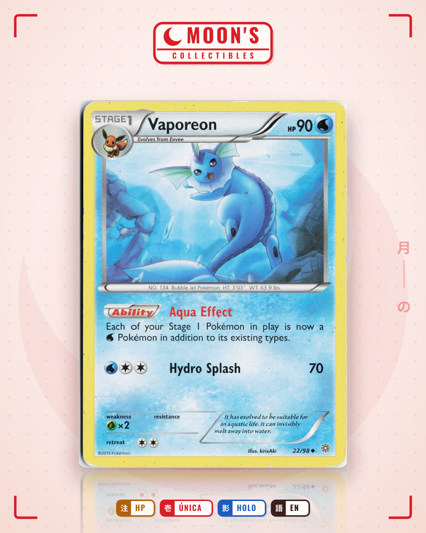 Carta Pokémon Vaporeon · Ancient Origins #22/98 (HP) — pieza única en Moon's Collectibles México