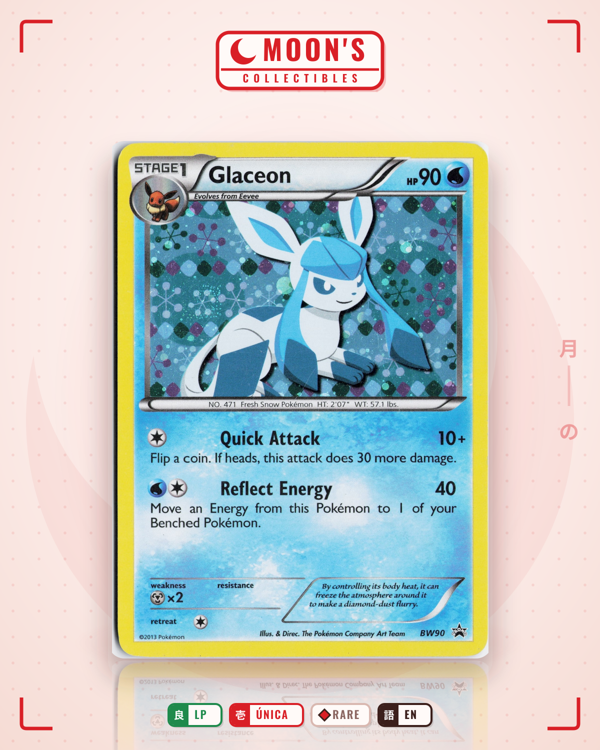 Carta Pokémon Glaceon · BW Black Star Promos #BW90 (LP) — pieza única en Moon's Collectibles México