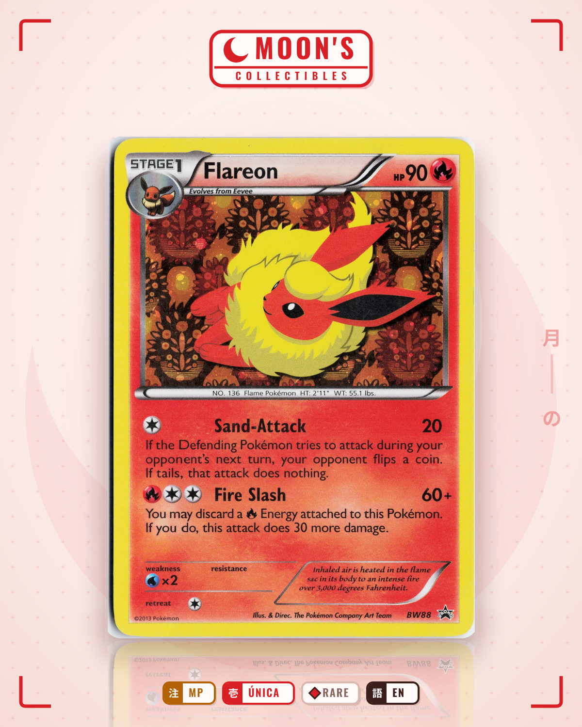 Carta Pokémon Flareon · BW Black Star Promos #BW88 (MP) — pieza única en Moon's Collectibles México
