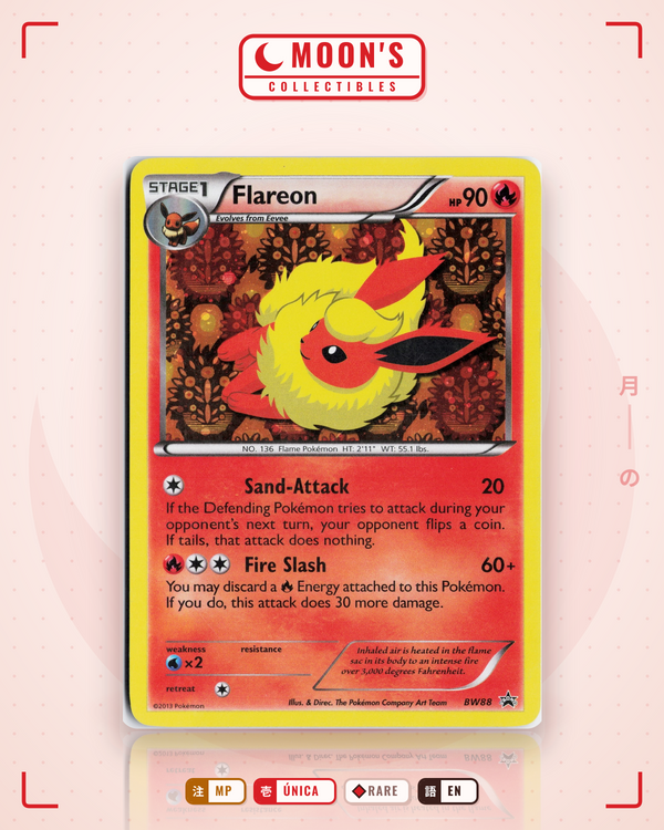 Carta Pokémon Flareon · BW Black Star Promos #BW88 (MP) — pieza única en Moon's Collectibles México