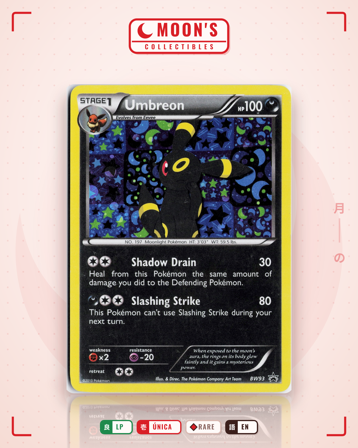 Carta Pokémon Umbreon · BW Black Star Promos #BW93 (LP) — pieza única en Moon's Collectibles México