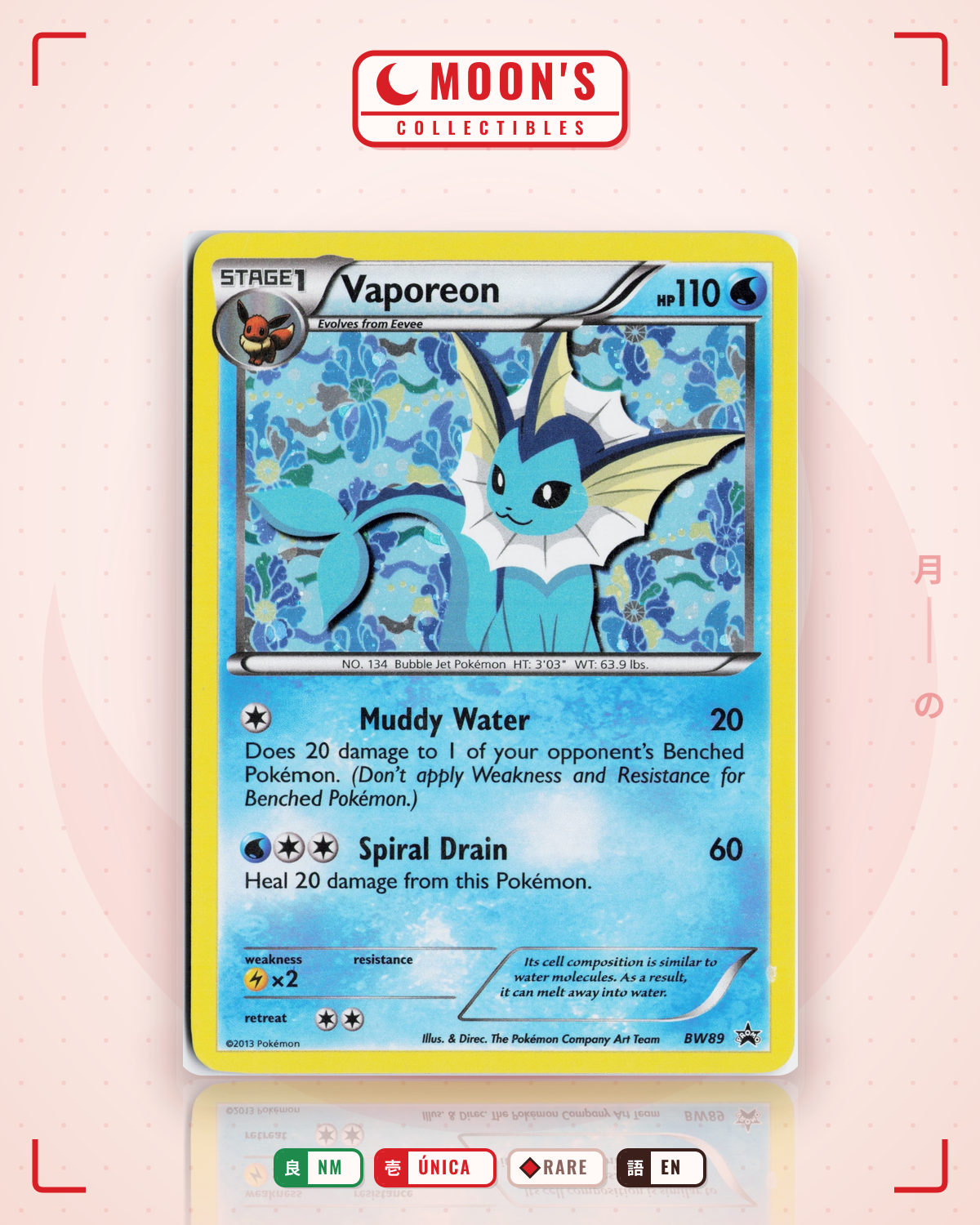 Carta Pokémon Vaporeon · BW Black Star Promos #BW89 (NM) — pieza única en Moon's Collectibles México