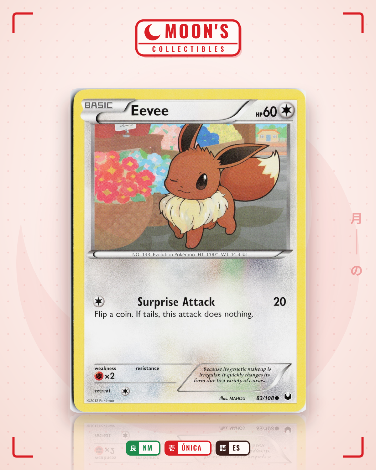 Carta Pokémon Eevee · Dark Explorers #83/108 (NM) — pieza única en Moon's Collectibles México