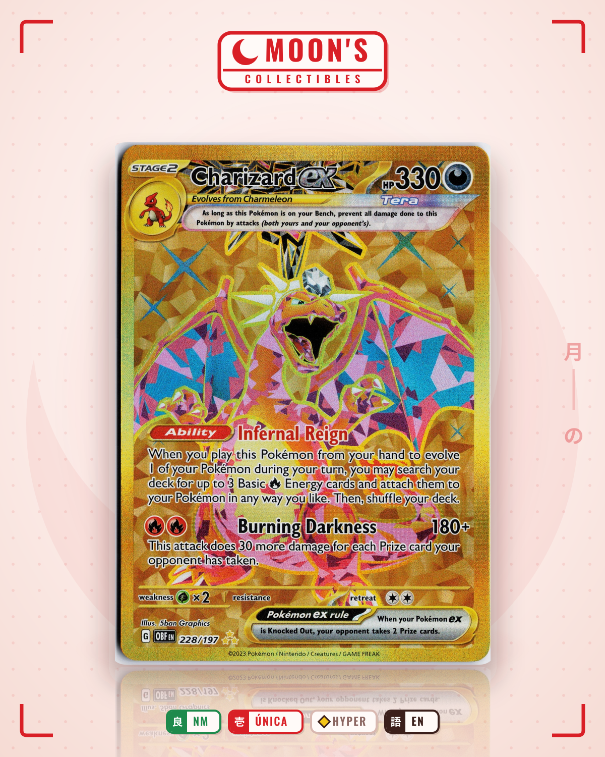 Carta Pokémon Charizard ex · Obsidian Flames #228/197 (NM) — pieza única en Moon's Collectibles México