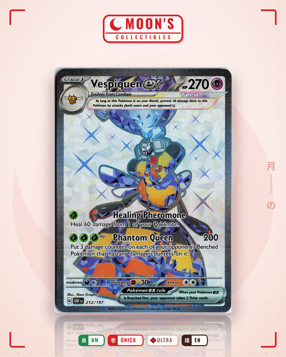 Carta Pokémon Vespiquen ex · Obsidian Flames #212/197 (NM) — pieza única en Moon's Collectibles México