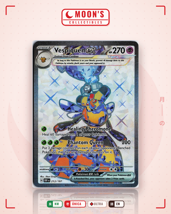 Carta Pokémon Vespiquen ex · Obsidian Flames #212/197 (NM) — pieza única en Moon's Collectibles México