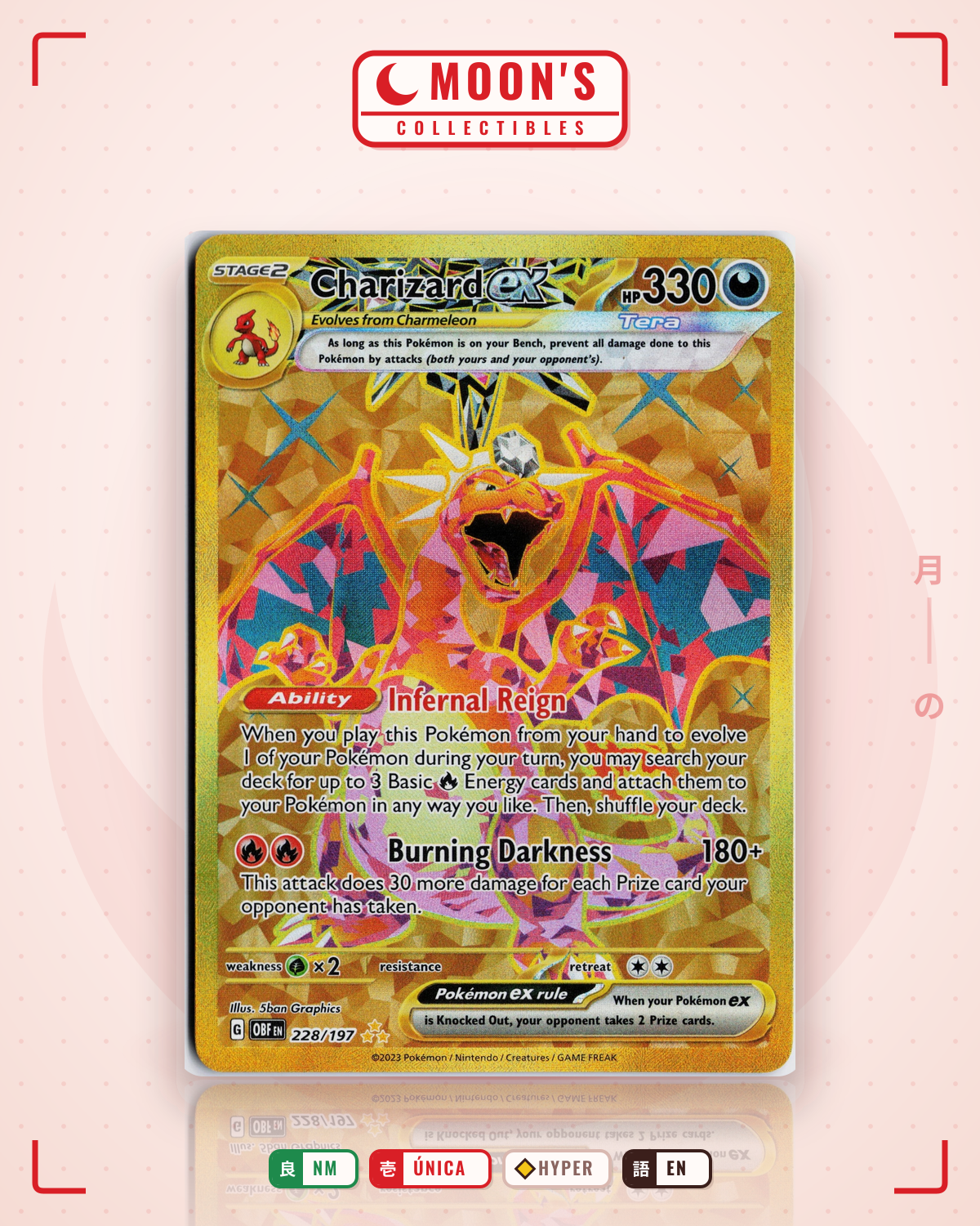 Carta Pokémon Charizard ex · Obsidian Flames #228/197 (NM) — pieza única en Moon's Collectibles México