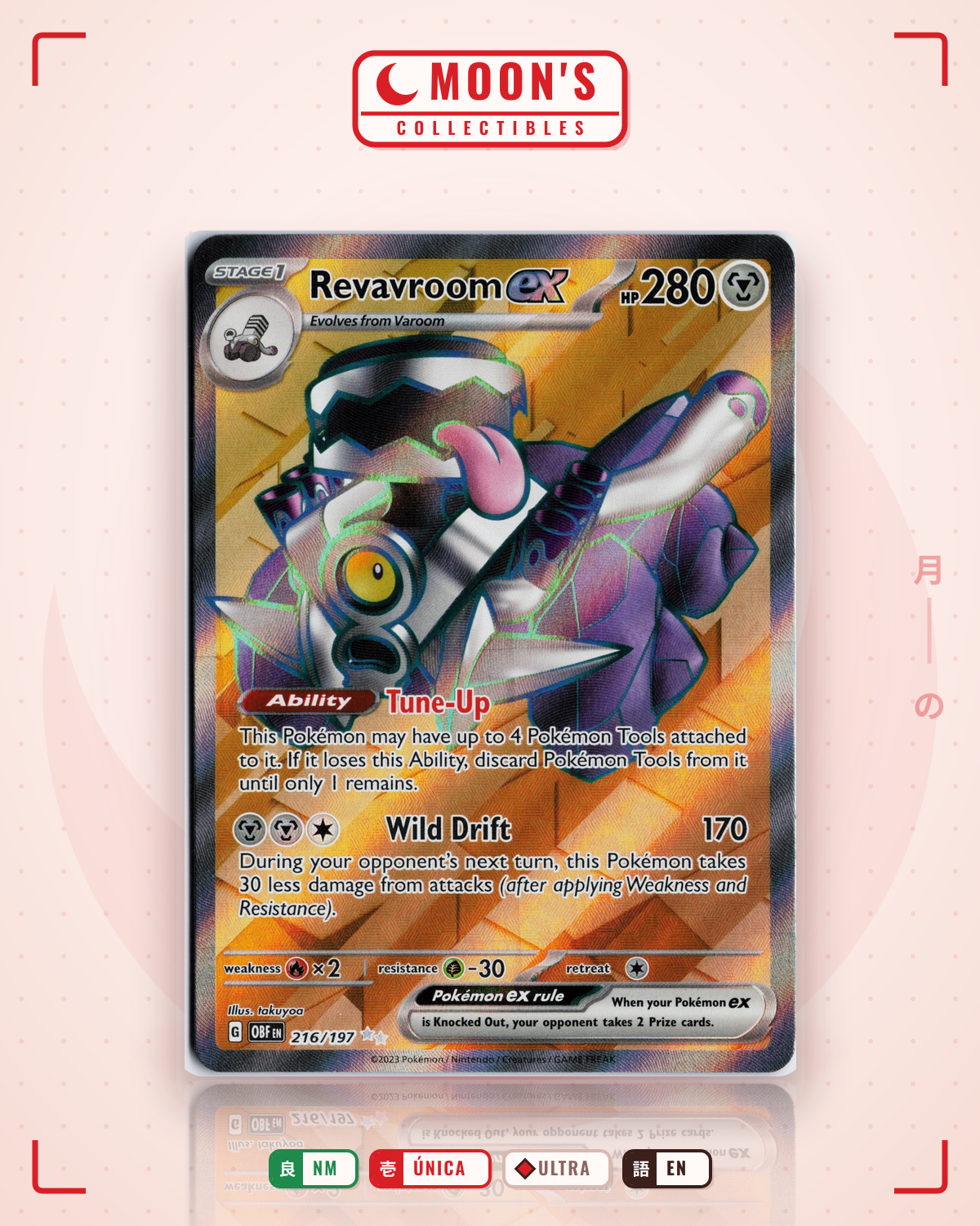 Carta Pokémon Revavroom ex · Obsidian Flames #216/197 (NM) — pieza única en Moon's Collectibles México