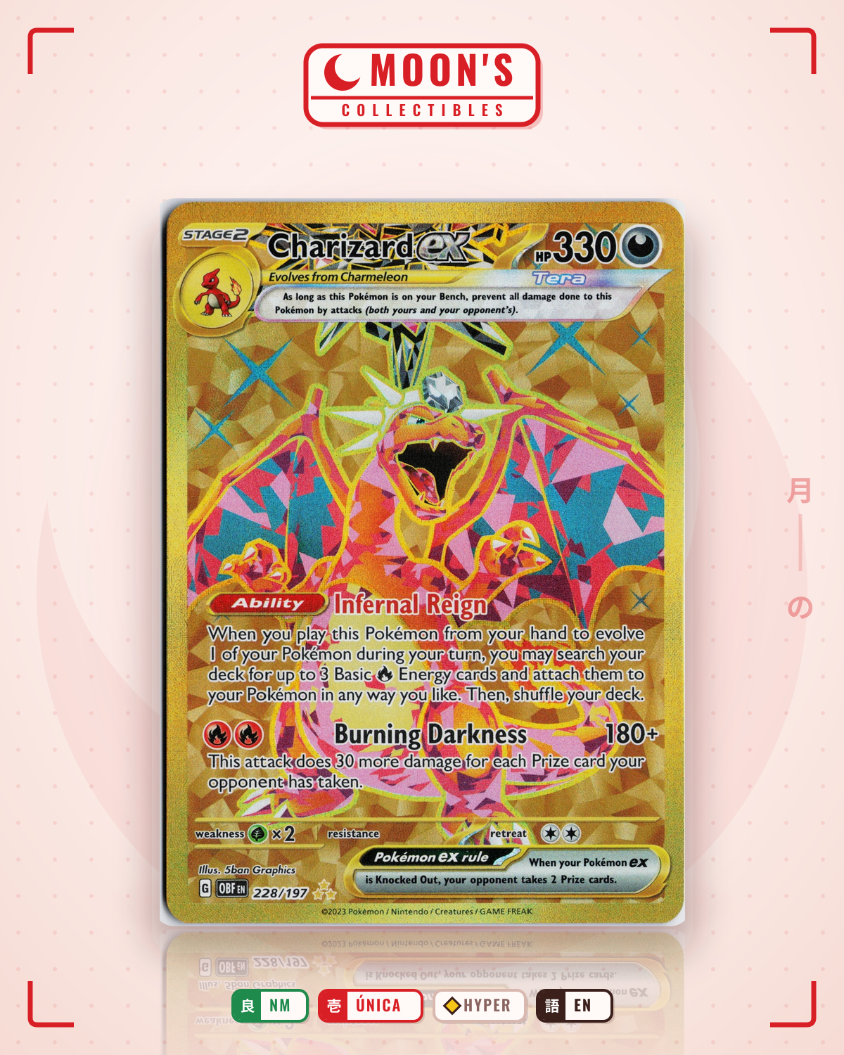 Carta Pokémon Charizard ex · Obsidian Flames #228/197 (NM) — pieza única en Moon's Collectibles México
