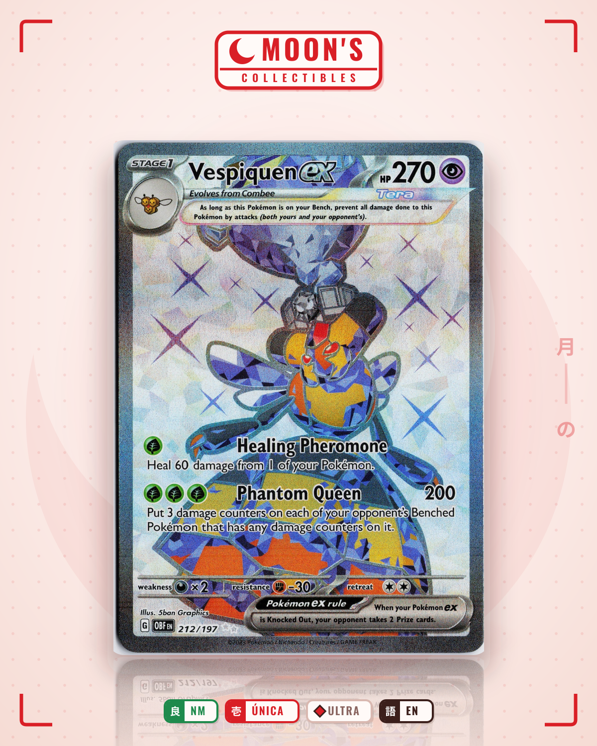 Carta Pokémon Vespiquen ex · Obsidian Flames #212/197 (NM) — pieza única en Moon's Collectibles México