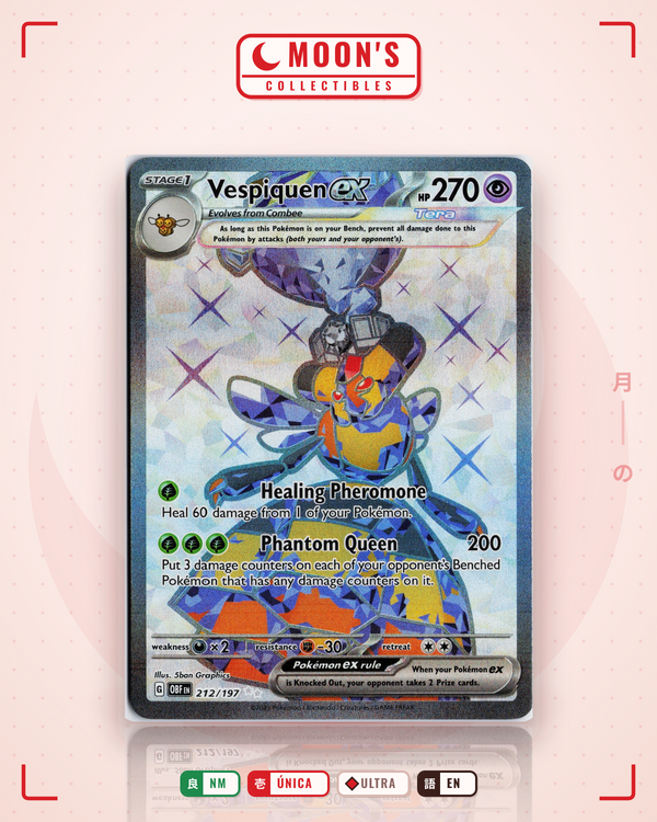 Carta Pokémon Vespiquen ex · Obsidian Flames #212/197 (NM) — pieza única en Moon's Collectibles México