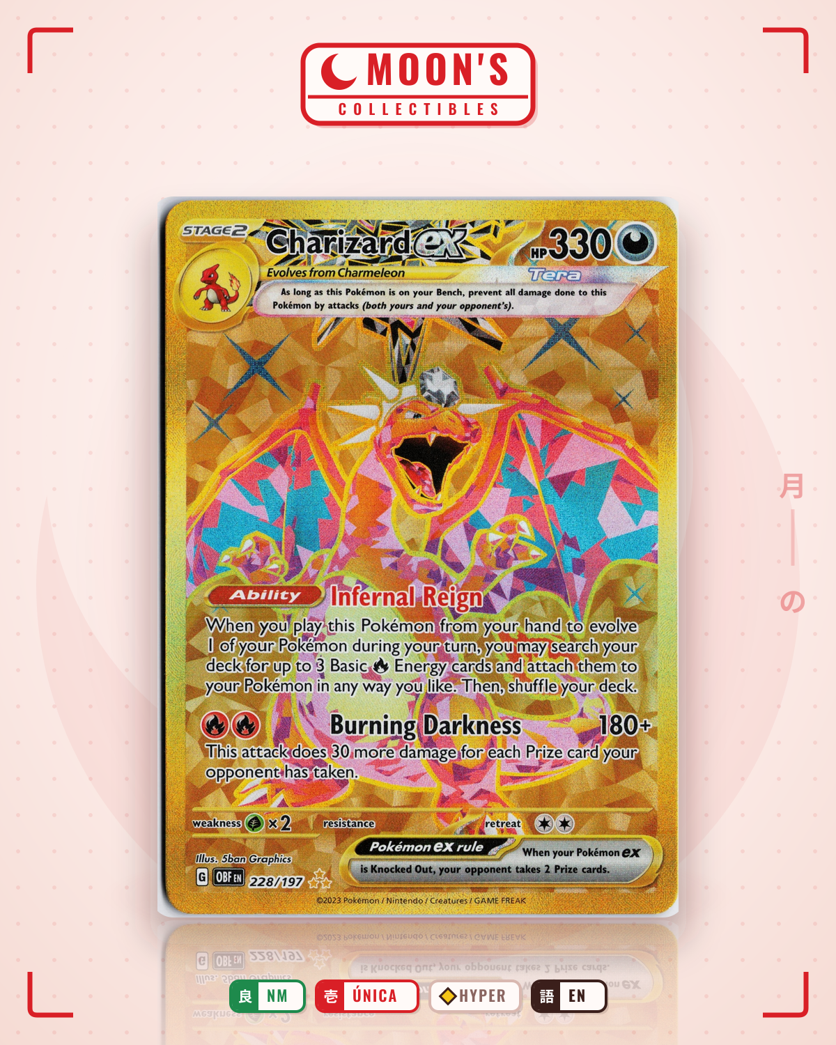 Carta Pokémon Charizard ex · Obsidian Flames #228/197 (NM) — pieza única en Moon's Collectibles México