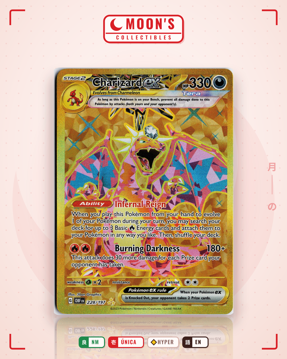 Carta Pokémon Charizard ex · Obsidian Flames #228/197 (NM) — pieza única en Moon's Collectibles México