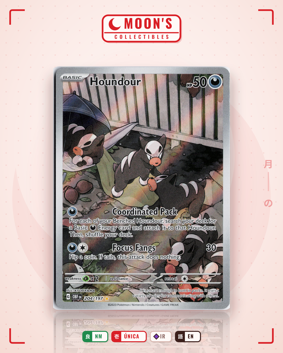 Carta Pokémon Houndour · Obsidian Flames #204/197 (NM) — pieza única en Moon's Collectibles México