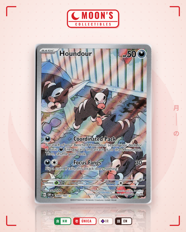 Carta Pokémon Houndour · Obsidian Flames #204/197 (NM) — pieza única en Moon's Collectibles México
