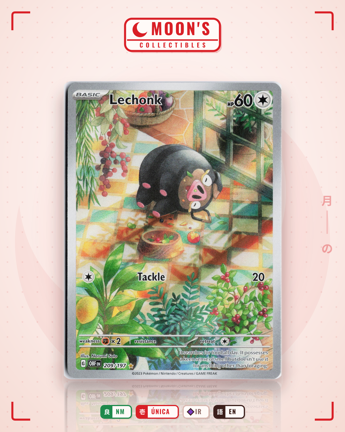 Carta Pokémon Lechonk · Obsidian Flames #209/197 (NM) — pieza única en Moon's Collectibles México