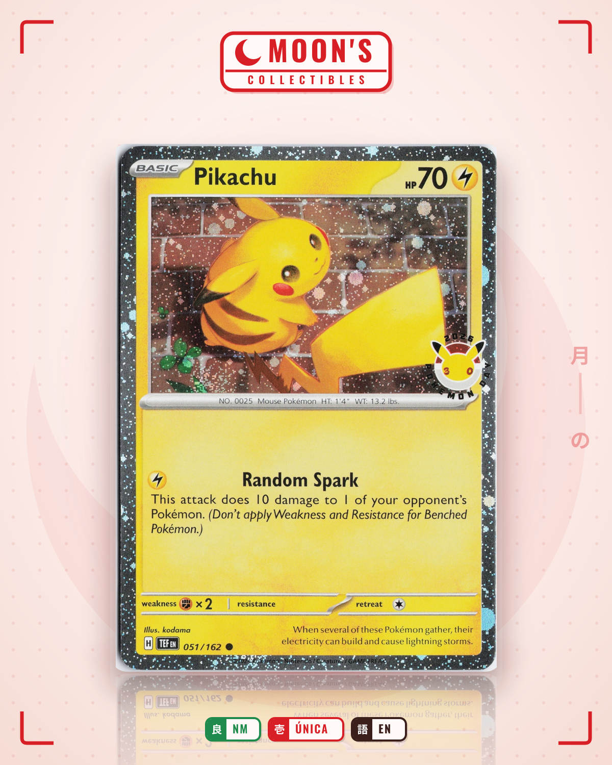 Carta Pokémon Pikachu · Temporal Forces #051/162 (NM) — pieza única en Moon's Collectibles México