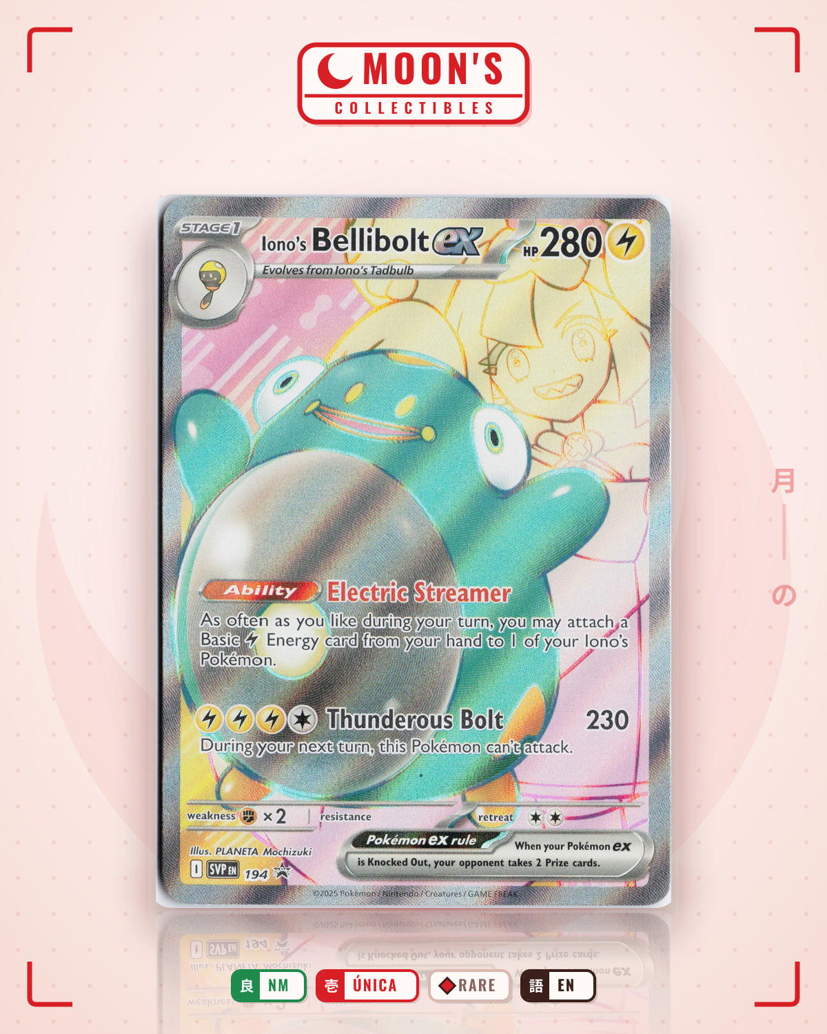 Carta Pokémon Iono's Bellibolt ex · Scarlet & Violet Black Star Promos #194 (NM) — pieza única en Moon's Collectibles México