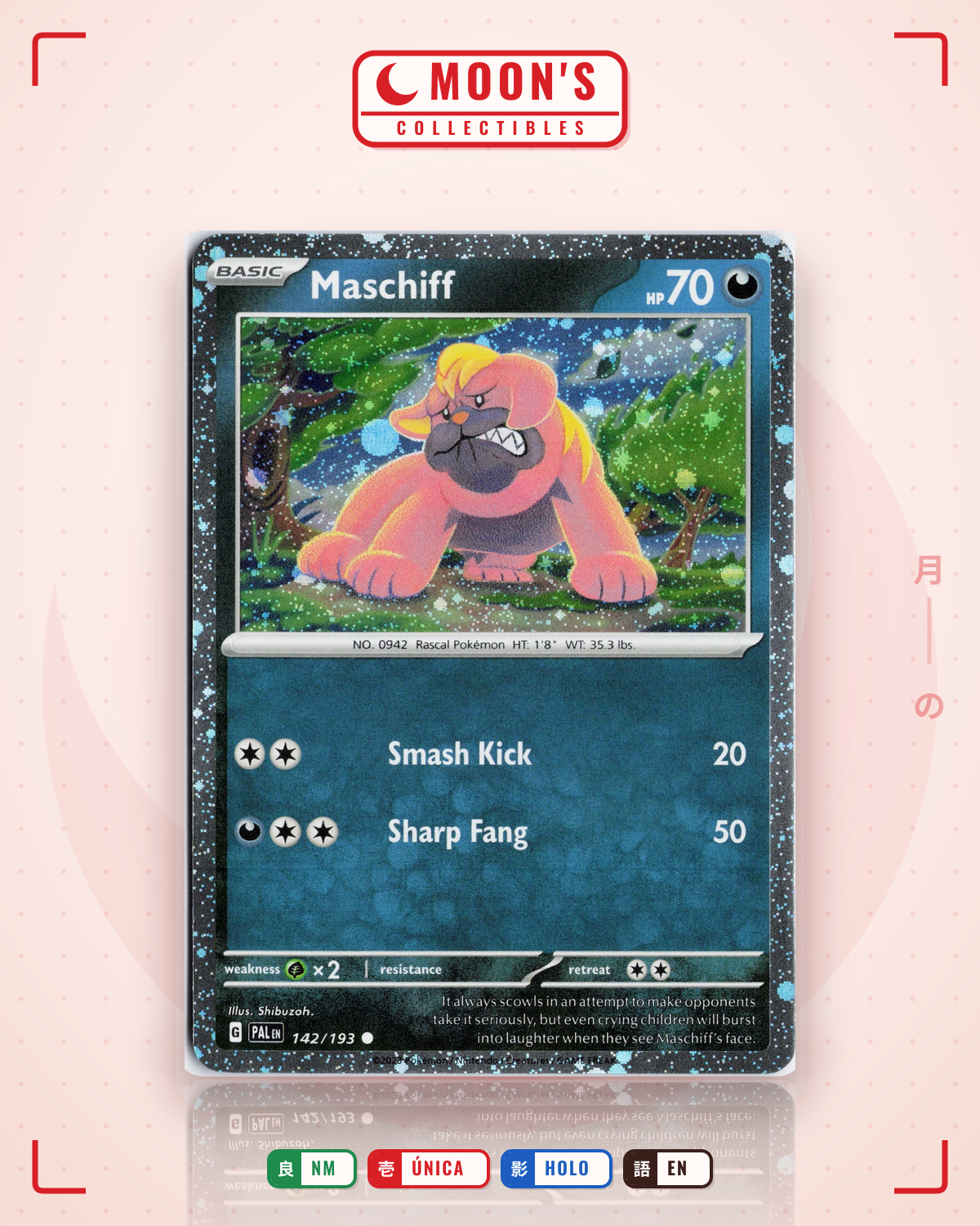 Carta Pokémon Maschiff · Paldea Evolved #142/193 (NM) — pieza única en Moon's Collectibles México