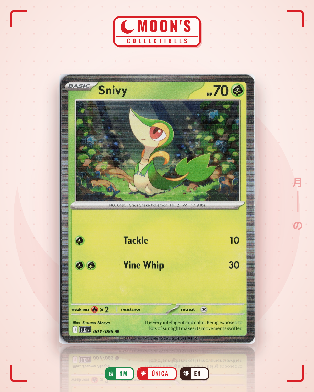 Carta Pokémon Snivy · Black Bolt #001/086 (NM) — pieza única en Moon's Collectibles México