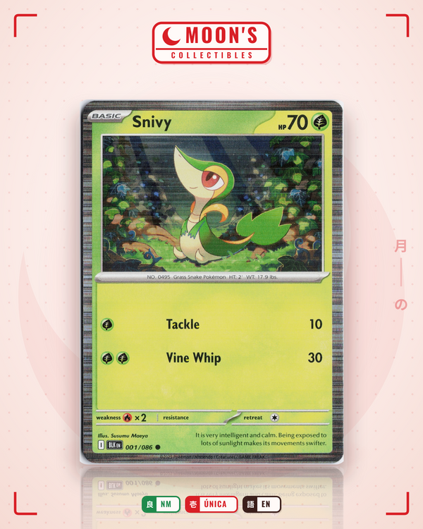 Carta Pokémon Snivy · Black Bolt #001/086 (NM) — pieza única en Moon's Collectibles México