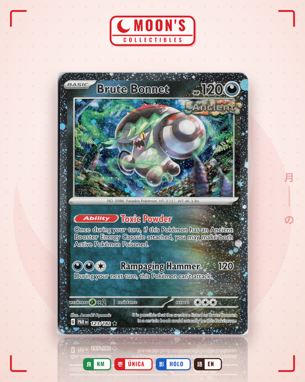 Carta Pokémon Brute Bonnet · Paradox Rift #123/182 (NM) — pieza única en Moon's Collectibles México