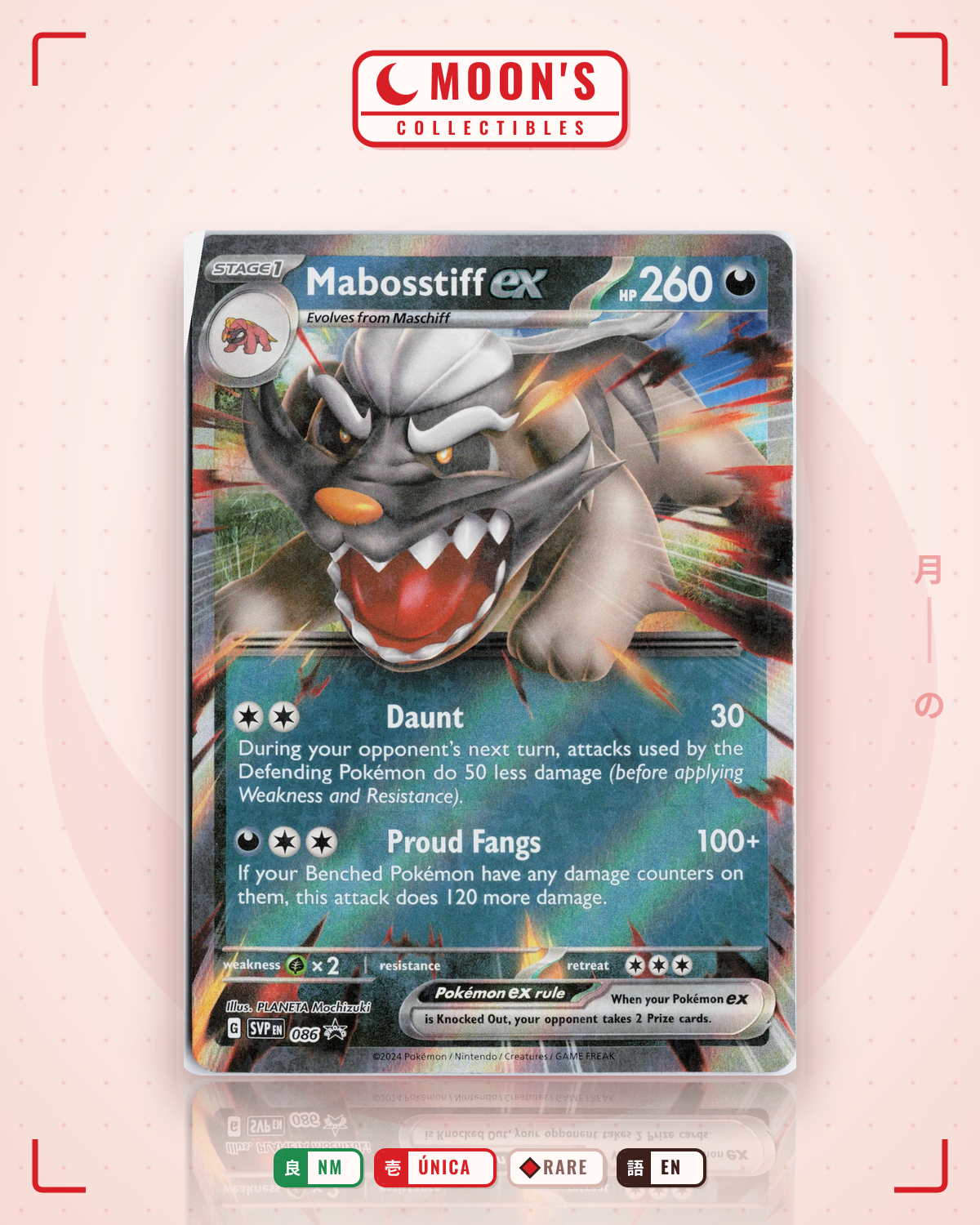Carta Pokémon Mabosstiff ex · Scarlet & Violet Black Star Promos #086 (NM) — pieza única en Moon's Collectibles México