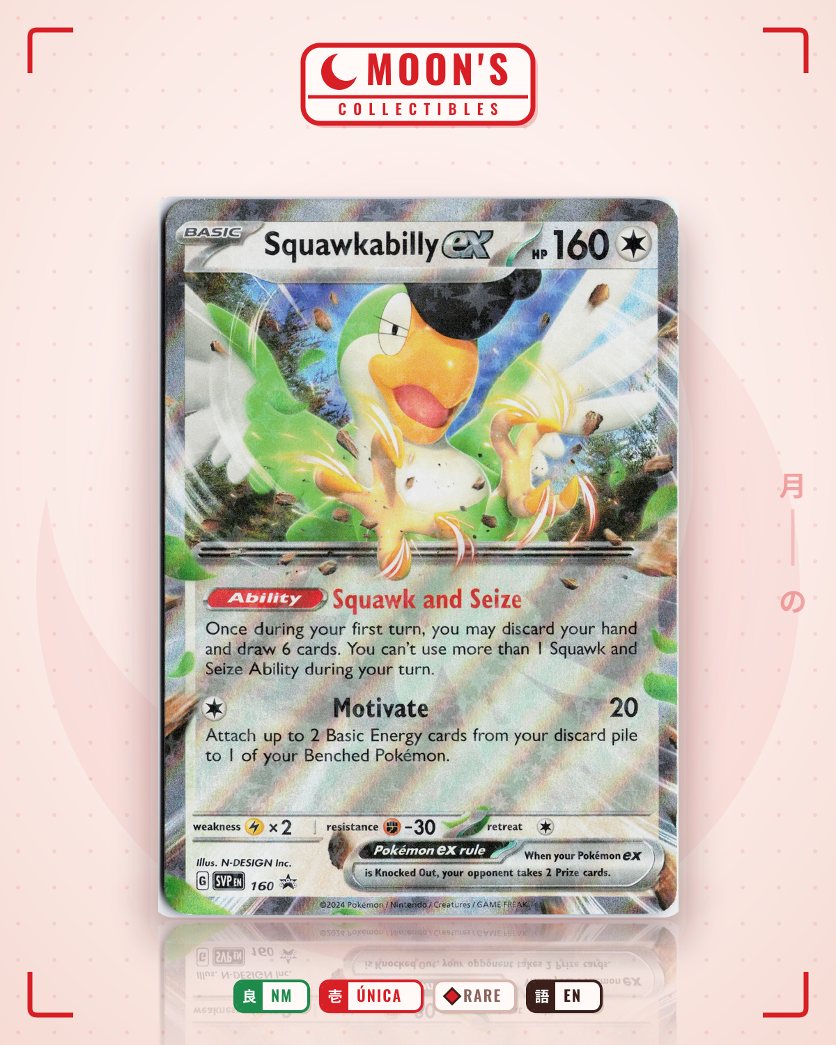 Carta Pokémon Squawkabilly ex · Scarlet & Violet Black Star Promos #160 (NM) — pieza única en Moon's Collectibles México