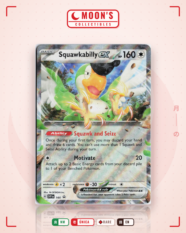 Carta Pokémon Squawkabilly ex · Scarlet & Violet Black Star Promos #160 (NM) — pieza única en Moon's Collectibles México