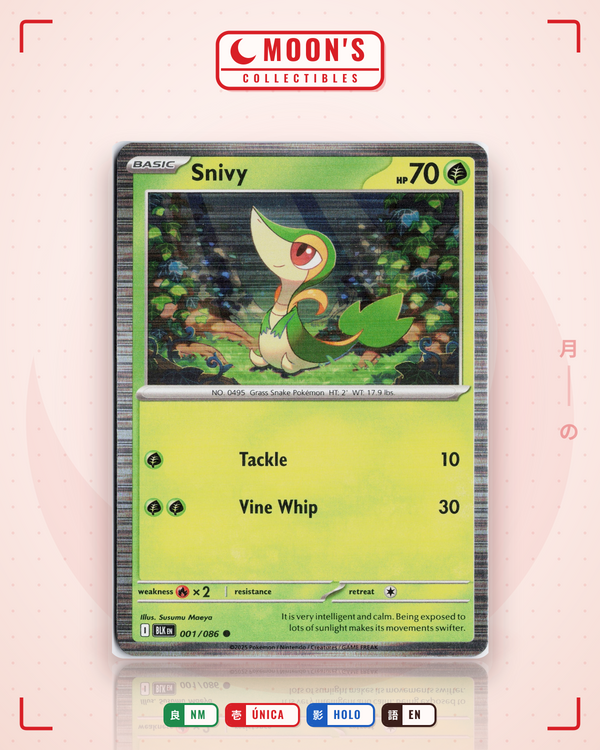 Carta Pokémon Snivy · Black Bolt #001/086 (NM) — pieza única en Moon's Collectibles México