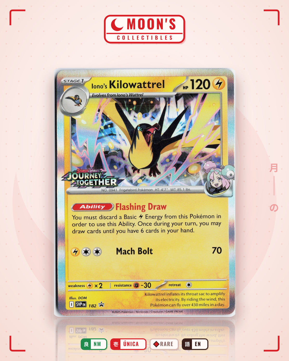 Carta Pokémon Iono's Kilowattrel · Scarlet & Violet Black Star Promos #182 (NM) — pieza única en Moon's Collectibles México
