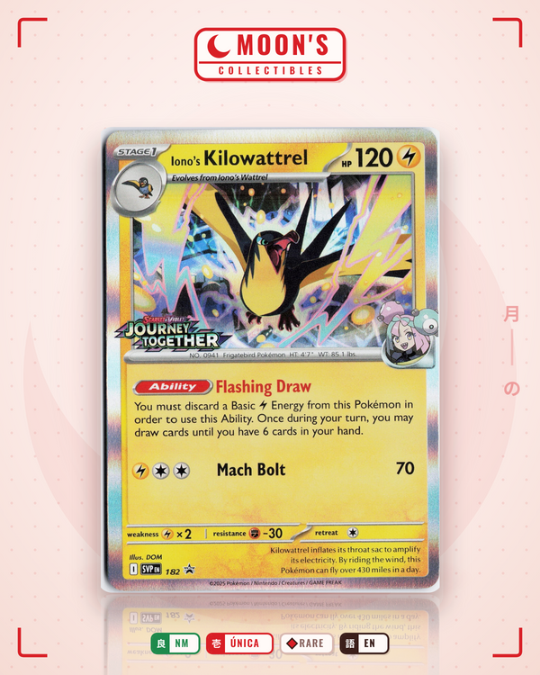 Carta Pokémon Iono's Kilowattrel · Scarlet & Violet Black Star Promos #182 (NM) — pieza única en Moon's Collectibles México