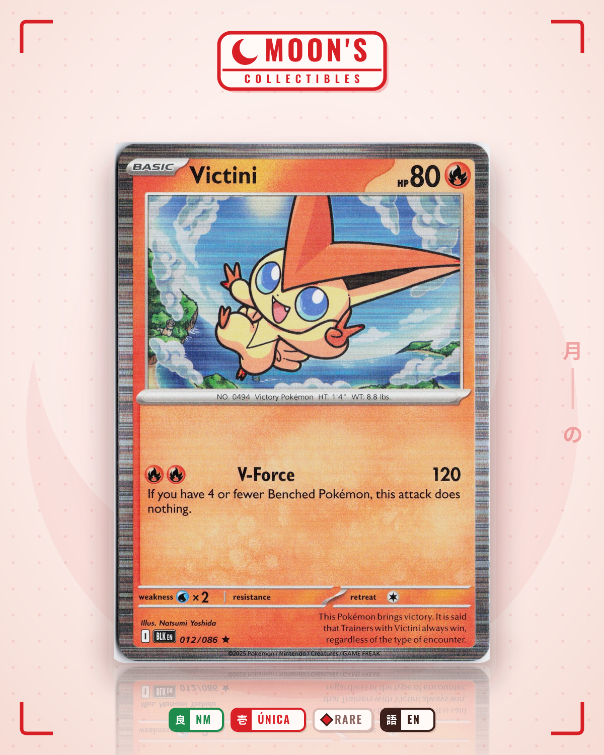 Carta Pokémon Victini · Black Bolt #012/086 (NM) — pieza única en Moon's Collectibles México