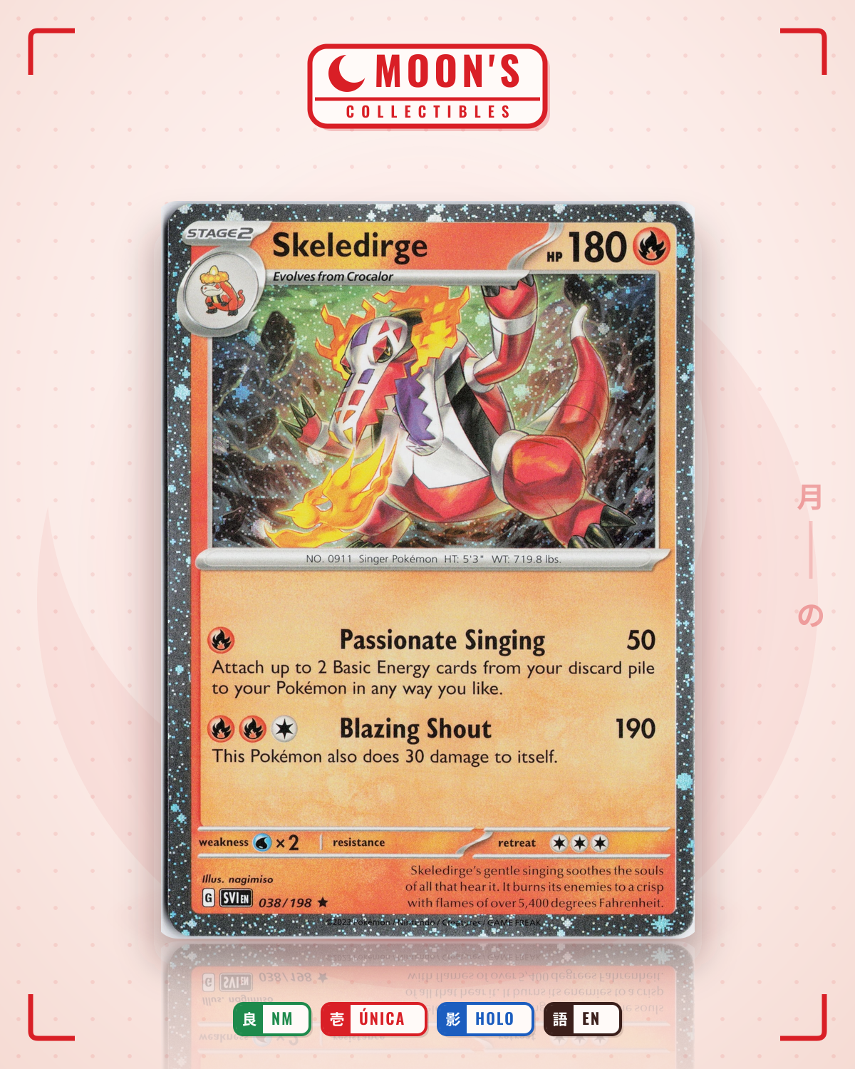Carta Pokémon Skeledirge · Scarlet & Violet #038/198 (NM) — pieza única en Moon's Collectibles México