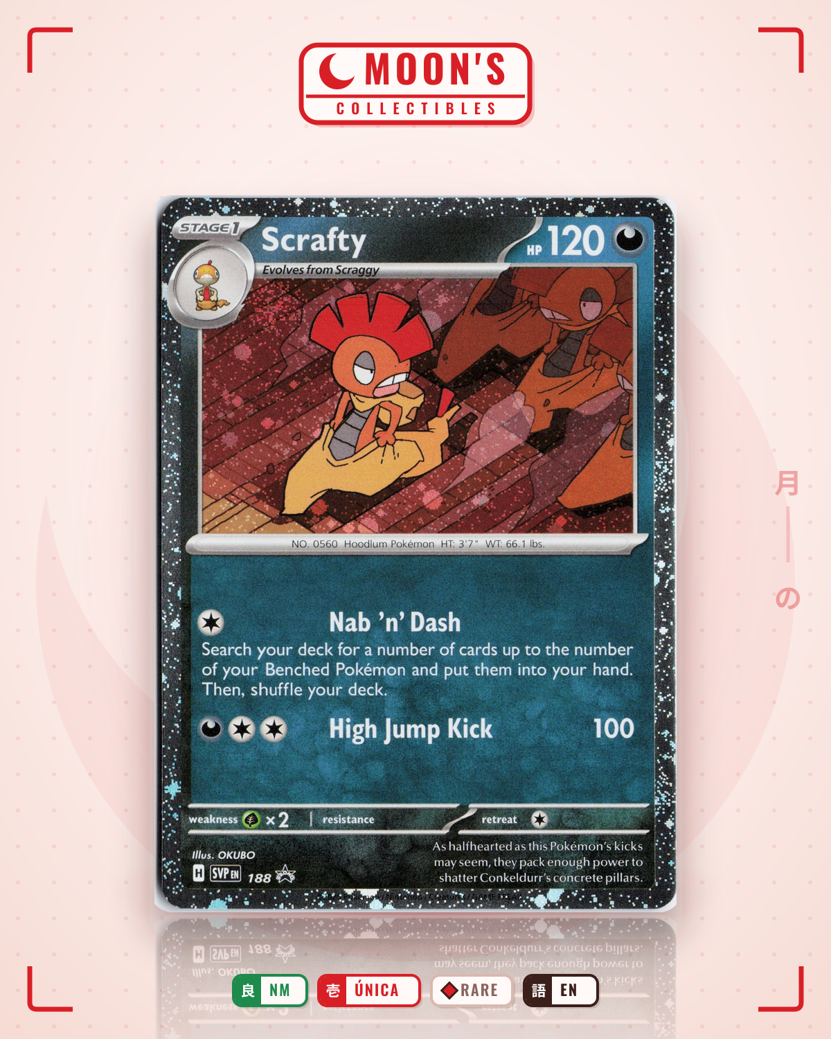 Carta Pokémon Scrafty · Scarlet & Violet Black Star Promos #188 (NM) — pieza única en Moon's Collectibles México
