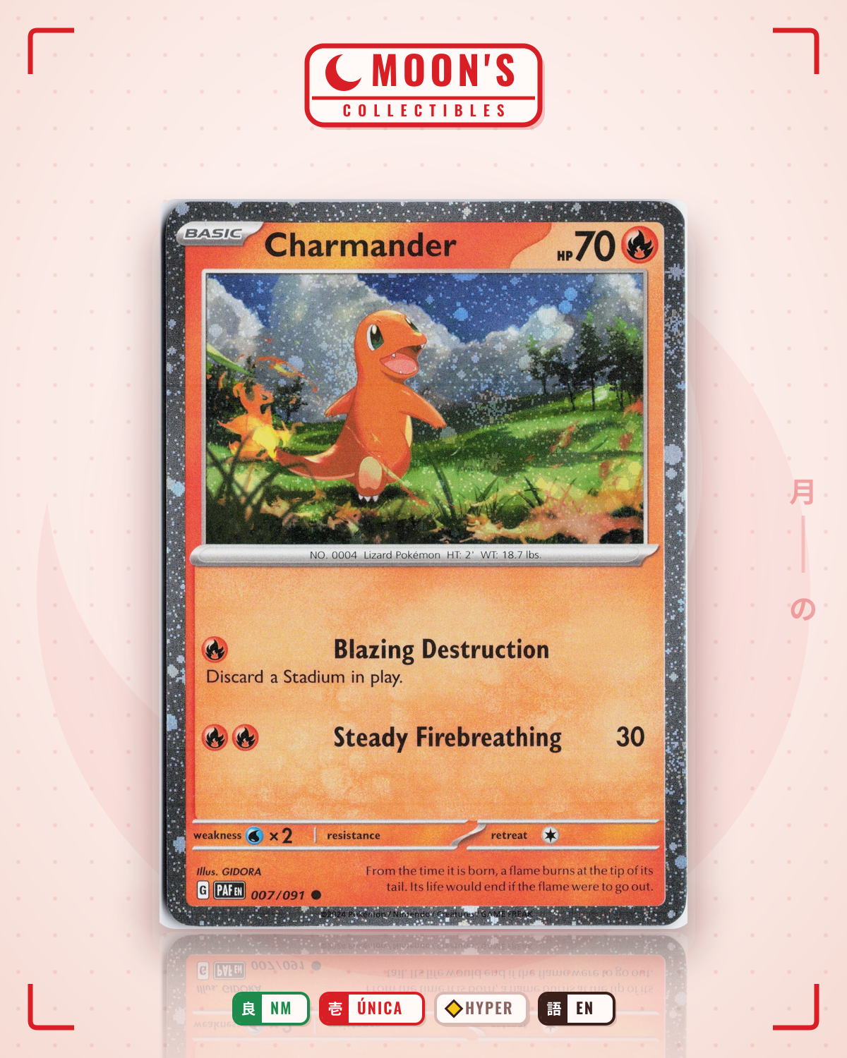 Carta Pokémon Charmander · Paldean Fates #007/091 (NM) — pieza única en Moon's Collectibles México