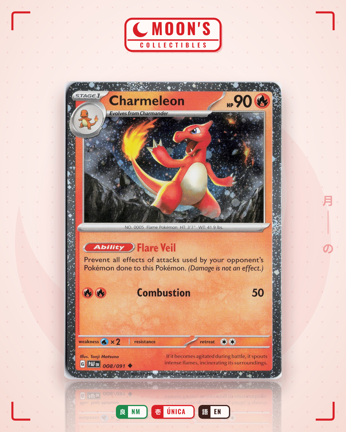 Carta Pokémon Charmeleon · Paldean Fates #008/091 (NM) — pieza única en Moon's Collectibles México
