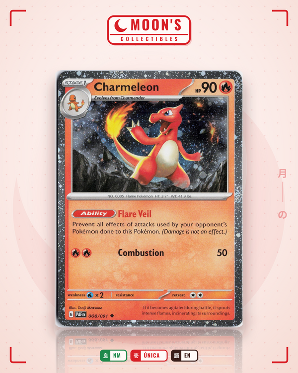 Carta Pokémon Charmeleon · Paldean Fates #008/091 (NM) — pieza única en Moon's Collectibles México