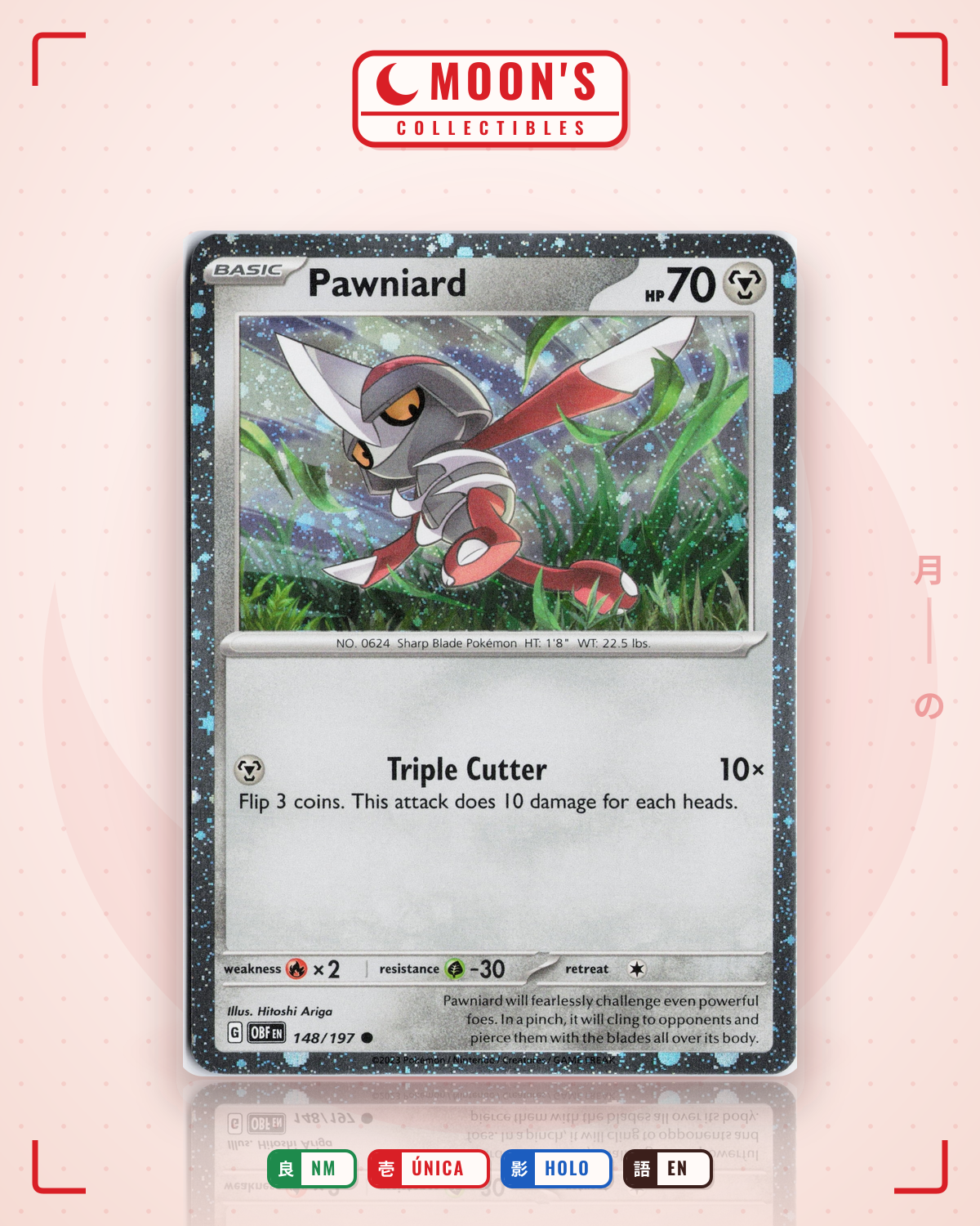 Carta Pokémon Pawniard · Obsidian Flames #148/197 (NM) — pieza única en Moon's Collectibles México