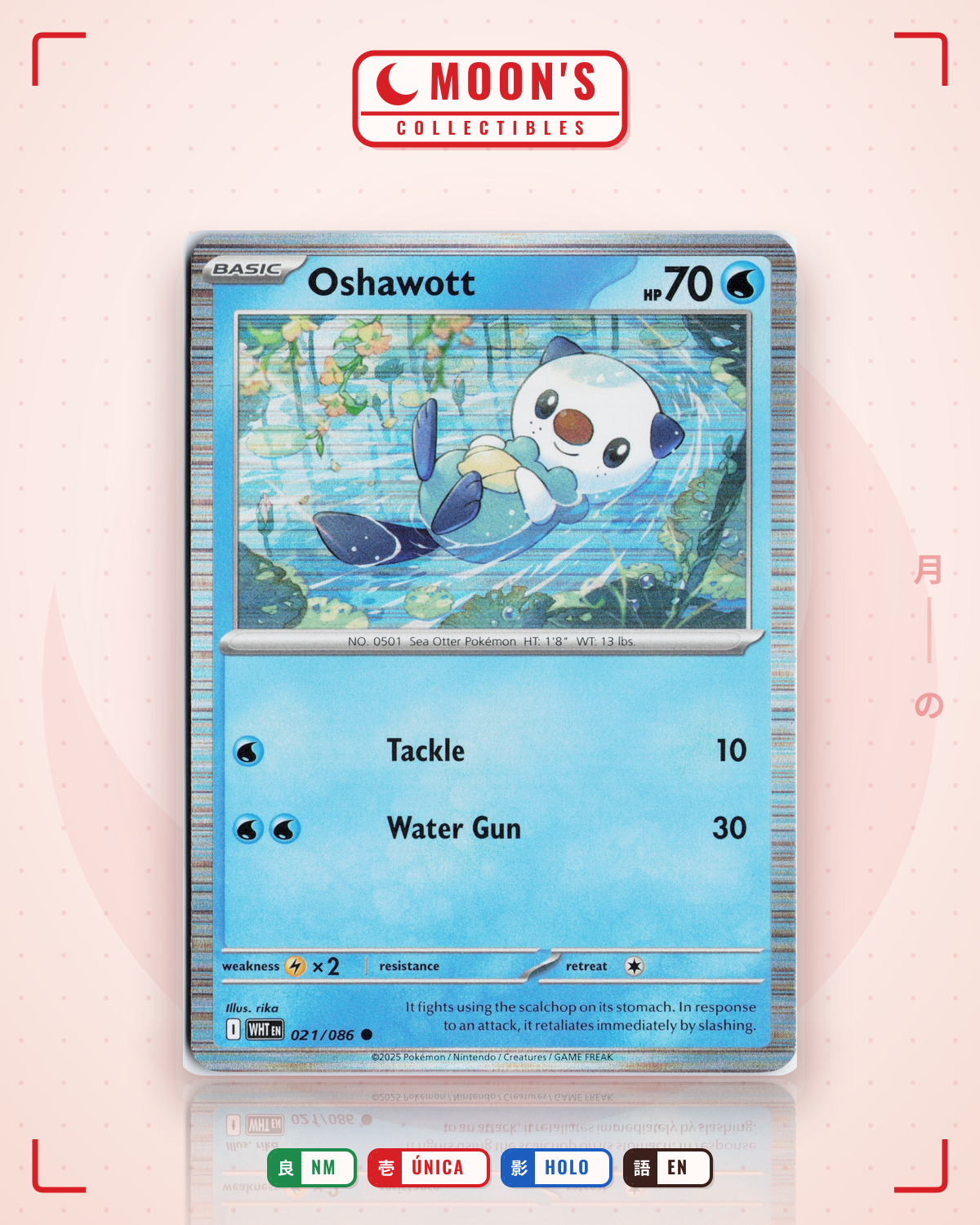 Carta Pokémon Oshawott · White Flare #021/086 (NM) — pieza única en Moon's Collectibles México
