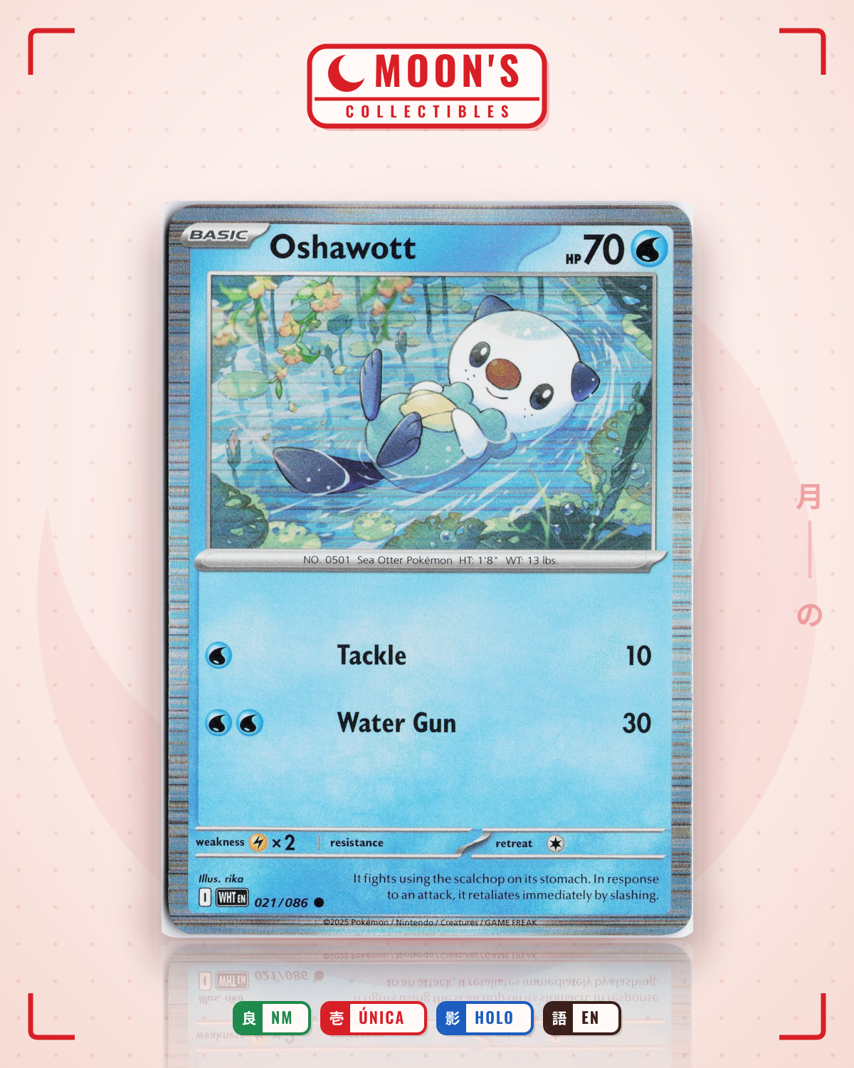 Carta Pokémon Oshawott · White Flare #021/086 (NM) — pieza única en Moon's Collectibles México