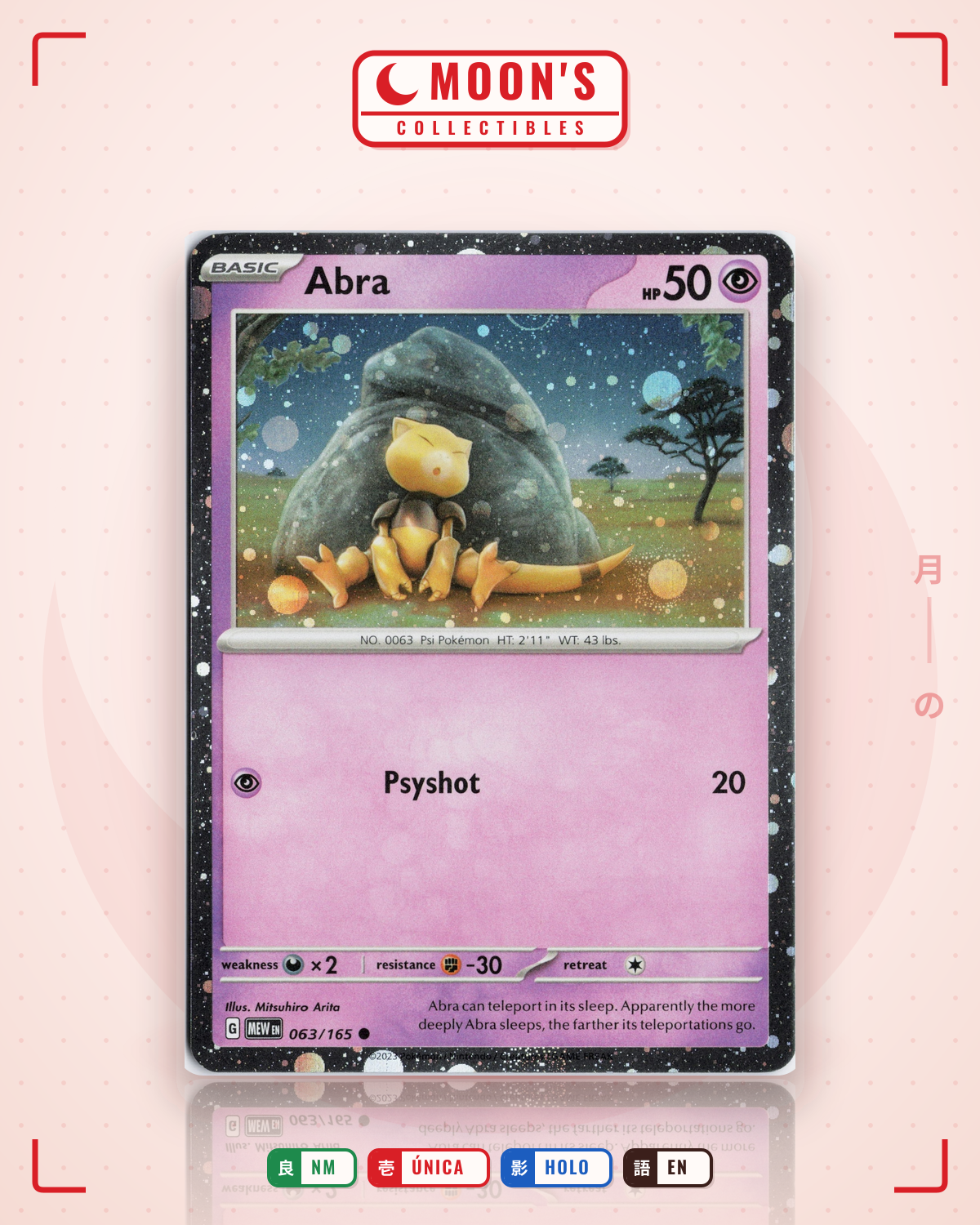 Carta Pokémon Abra · 151 #063/165 (NM) — pieza única en Moon's Collectibles México