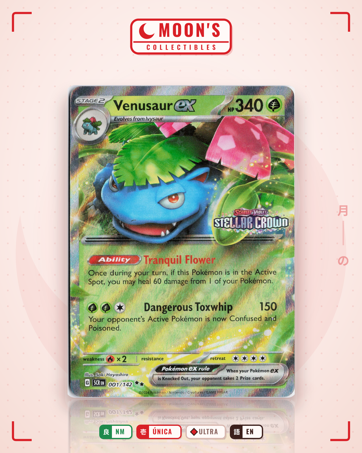 Carta Pokémon Venusaur ex · Stellar Crown #001/142 (NM) — pieza única en Moon's Collectibles México